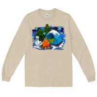 Mushroom winter camping with camp fire Long Sleeve Tee - AdoDesignShop