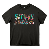 Asphalt stay groovy with butterfly peace sign and flowers Heavy Core Tee - Artiststas