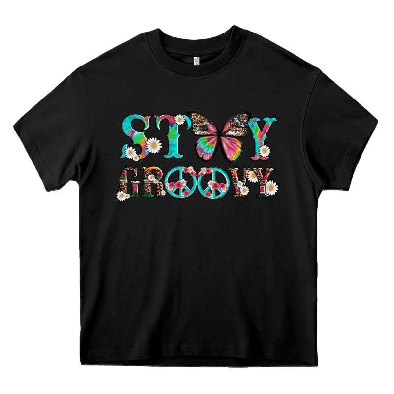 Stay Groovy With Butterfly Peace Sign And Flowers Heavy Core Tee by Artiststas | Teevron