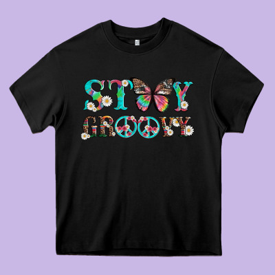 Stay Groovy With Butterfly Peace Sign And Flowers Heavy Core Tee Designed By Artiststas