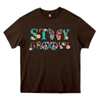 Chocolate Brown stay groovy with butterfly peace sign and flowers Heavy Core Tee - Artiststas