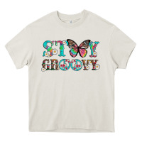 Cream stay groovy with butterfly peace sign and flowers Heavy Core Tee - Artiststas