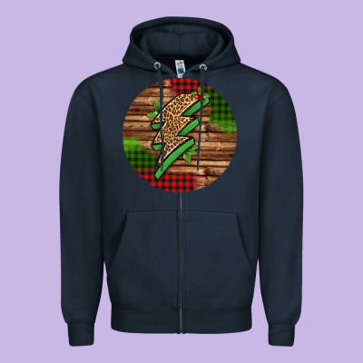 Leopard Lightning Bolt Christmas Zipper Hoodie Designed By Jasminsmagicworld