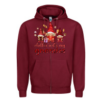 Burgundy chilling with my gnomies Zipper Hoodie - NancyCooperArtShop