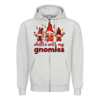 Dove Grey chilling with my gnomies Zipper Hoodie - NancyCooperArtShop