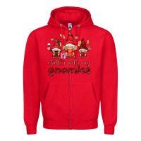 Red chilling with my gnomies Zipper Hoodie - NancyCooperArtShop