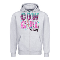 Heather Grey cowgirl sassy with pink cowgirl Zipper Hoodie - NancyCooperArtShop