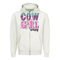 Oatmeal Heather cowgirl sassy with pink cowgirl Zipper Hoodie - NancyCooperArtShop