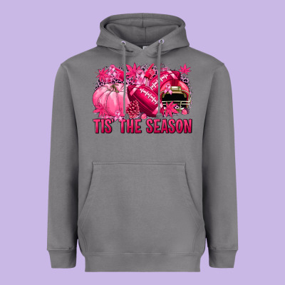 Tis' The Season Football Breast Cancer Heavyweight Hoodie Designed By Nancycooperartshop