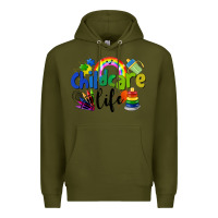 Army Green Childcare Life Premium Hoodie - LillyAllenDesigns
