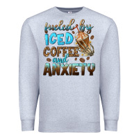 Heather Grey fueled by iced coffee and anxiety Premium Sweatshirt - NancyCooperArtShop