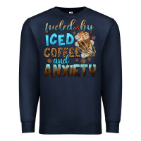 Navy fueled by iced coffee and anxiety Premium Sweatshirt - NancyCooperArtShop