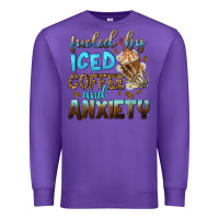 Purple fueled by iced coffee and anxiety Premium Sweatshirt - NancyCooperArtShop