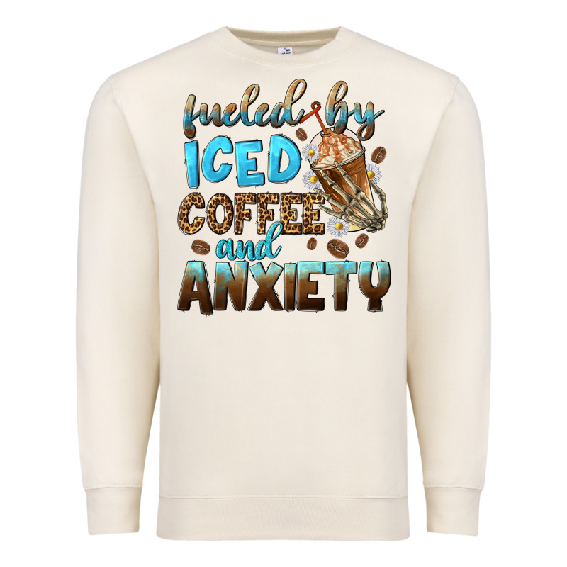 Fueled By Iced Coffee And Anxiety Premium Sweatshirt by NancyCooperArtShop | Teevron