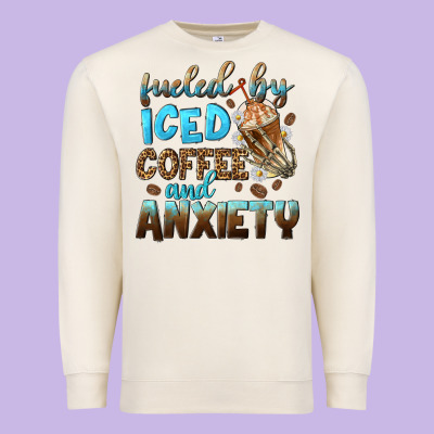 Fueled By Iced Coffee And Anxiety Premium Sweatshirt Designed By Nancycooperartshop
