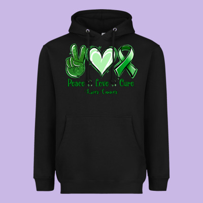 Peace Love Cure Liver Cancer Heavyweight Hoodie Designed By Nancycooperartshop
