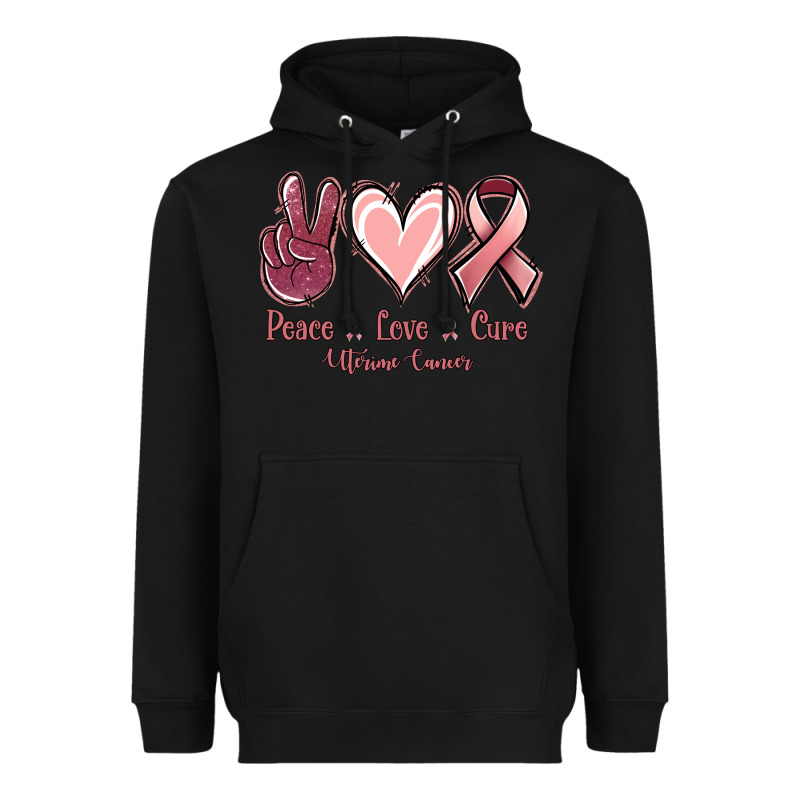 Peace Love Cure Uterine Cancer Heavyweight Hoodie by NancyCooperArtShop | Teevron
