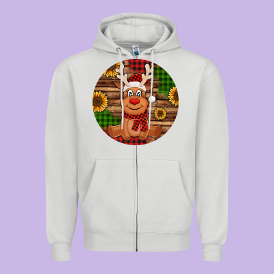 Cute Reindeer Christmas Zipper Hoodie Designed By Jasminsmagicworld