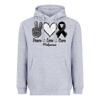 Heather Grey Peace love cure Melanoma Cancer Heavyweight Hoodie - NancyCooperArtShop