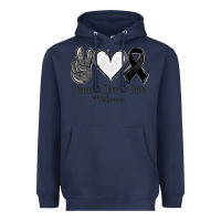 Navy Peace love cure Melanoma Cancer Heavyweight Hoodie - NancyCooperArtShop