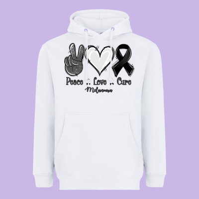 Peace Love Cure Melanoma Cancer Heavyweight Hoodie Designed By Nancycooperartshop
