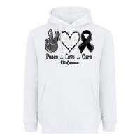 White Peace love cure Melanoma Cancer Heavyweight Hoodie - NancyCooperArtShop