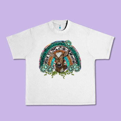 Turquoise Gemstones Brown Baby Cow  Rainbow Urban Heavy Tee Designed By Barkaloodesign