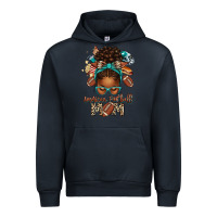 Navy American Football Mom Afro Messy Bun Urban Hoodie - texasbilliewilder