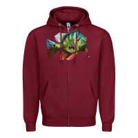Burgundy Peacock Bass Illustrations Zipper Hoodie - LillyAllenDesigns