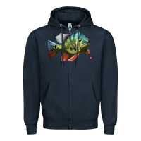 Navy Peacock Bass Illustrations Zipper Hoodie - LillyAllenDesigns