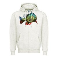 Oatmeal Heather Peacock Bass Illustrations Zipper Hoodie - LillyAllenDesigns