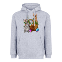 Heather Grey Bunnys carrots eggs with basket Easter Heavyweight Hoodie - NancyCooperArtShop