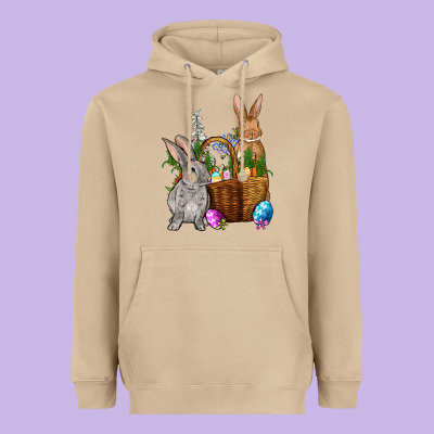 Bunnys Carrots Eggs With Basket Easter Heavyweight Hoodie Designed By Nancycooperartshop