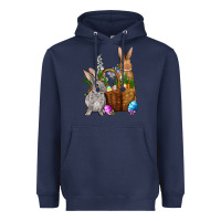 Navy Bunnys carrots eggs with basket Easter Heavyweight Hoodie - NancyCooperArtShop