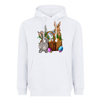 White Bunnys carrots eggs with basket Easter Heavyweight Hoodie - NancyCooperArtShop