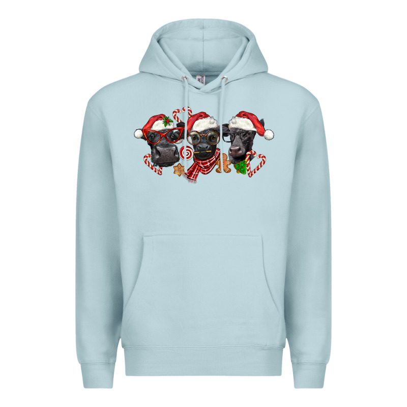 Christmas Black Angus Cows Premium Hoodie by LillyAllenDesigns | Teevron