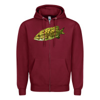 Burgundy Smallmouth Bass Fish Illustrations Zipper Hoodie - LillyAllenDesigns