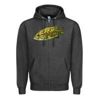 Charcoal Heather Smallmouth Bass Fish Illustrations Zipper Hoodie - LillyAllenDesigns