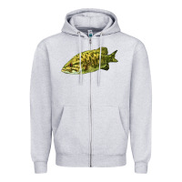 Heather Grey Smallmouth Bass Fish Illustrations Zipper Hoodie - LillyAllenDesigns