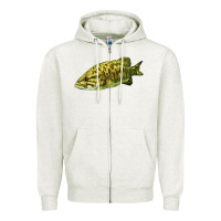 Oatmeal Heather Smallmouth Bass Fish Illustrations Zipper Hoodie - LillyAllenDesigns