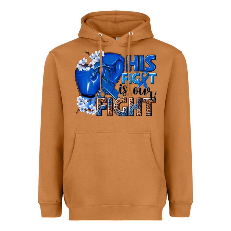 His Fight Is Our Fight Colon Cancer Blue Ribbon Heavyweight Hoodie by NancyCooperArtShop | Teevron