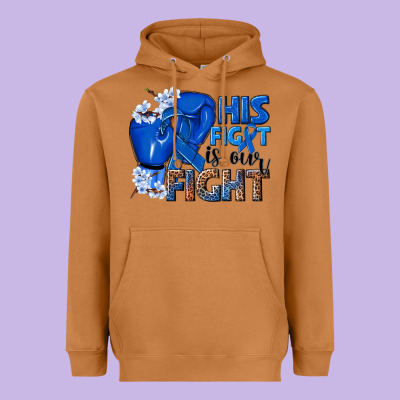 His Fight Is Our Fight Colon Cancer Blue Ribbon Heavyweight Hoodie Designed By Nancycooperartshop