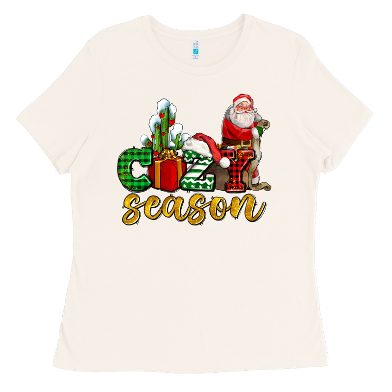 Cozy Season With Santa Christmas Tree Cactus And Gift Ladies Tee by AdoDesignShop | Teevron