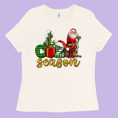Cozy Season With Santa Christmas Tree Cactus And Gift Ladies Tee Designed By Adodesignshop