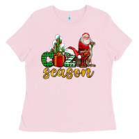 Bubblegum Pink cozy season with santa christmas tree cactus and gift Ladies Tee - AdoDesignShop