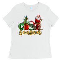 White cozy season with santa christmas tree cactus and gift Ladies Tee - AdoDesignShop