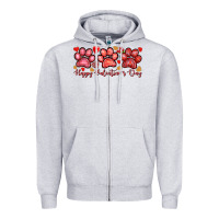 Heather Grey happy valentines day paws Zipper Hoodie - NancyCooperArtShop