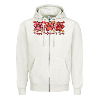 Oatmeal Heather happy valentines day paws Zipper Hoodie - NancyCooperArtShop