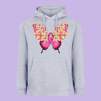 Pink Ribbon Breast Cancer Butterfly Heavyweight Hoodie Designed By Nancycooperartshop