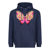 Navy Pink ribbon Breast Cancer butterfly Heavyweight Hoodie - NancyCooperArtShop